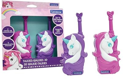 Lexibook, Licorne, Talkies-Walkies 3D Licorne, Portée de 500m, 2 Canaux de Communication, Clip Ceinture, Rose/Violet, TW18UNI