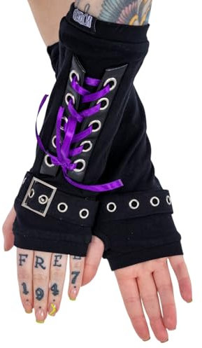 MIJOMA Poizen Industries 1 Paar Armstulpen Gothic Punk Navya Armwarmers one size Einheitsgröße unisex (Schwarz-Lila)