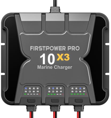 Upgraded 3 Bank Marine Battery Charger 10X3, 30A (10A/Bank) - 12V Waterproof Onboard Battery Charger, Battery Maintainer & Desulfator for SLA/AGM, Lithium (LiFePO4), Calcium & Deep-Cycle Battery