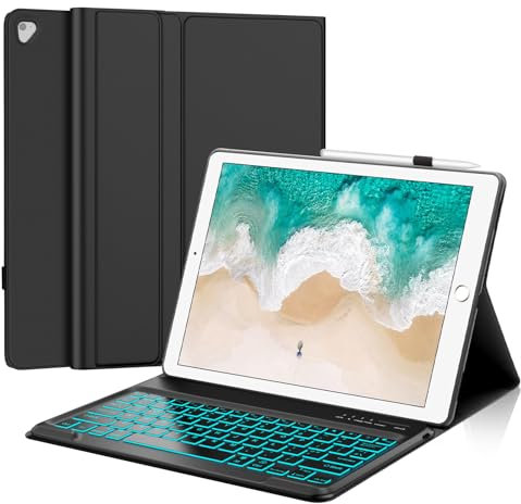 IVEOPPE Keyboard Case for iPad Pro 12.9'' 2017/2015, Keyboard for iPad Pro 12.9'' 2nd/ Pro 12.9 1st Gen, Detachable Bluetooth Backlight Keypad, UK Layout, Black