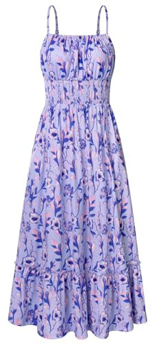 GRACE KARIN Robe pour femme à imprimé floral avec bretelles fines et dos plissé, violet, XX-Large
