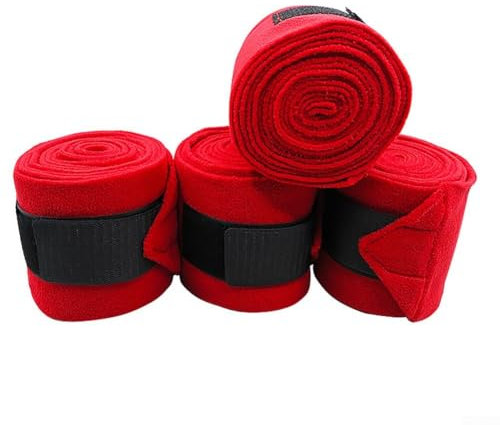 Lot de 4 rouleaux de tissu polaire doux pour pattes de cheval, essentiel pour la performance d'équitation, protège les zones faibles (rouge)