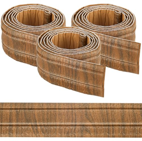 craspire 271x3.15 Pouces Papier Peint Bordure Couronne Peler et Coller Moulure Camel Brun Grain de Bois Auto-Adhésif Flexible 3D Plinthe Garniture Vintage Miroir Collant Mur Bordure Lignes Mousse