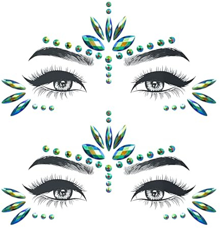2pcs Edelsteine Temporäre Tattoos ,Blau Tattoo Sticker,Glitzersteine Steine Make Up Gesicht für Musikkarneval,,Party,Halloween, Weihnachten, Geburtstag, Make-up