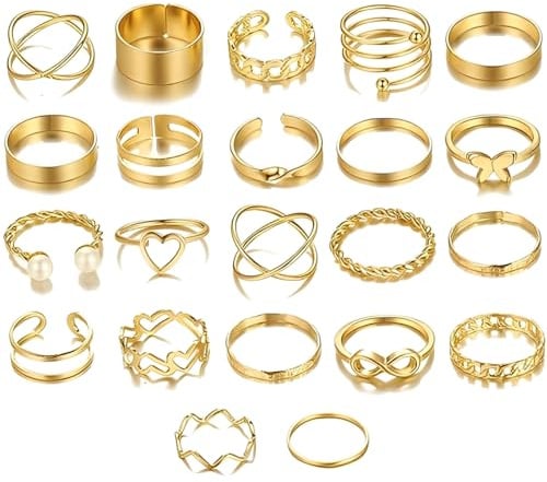 ElevaPulse Ringe Gold, 42 Pieces Knuckle Rings Set For Women Girls Snake Chain Stacking Ring Vintage Boho Midi Rings Size Mixed Finger Rings Women's Set Finger, Goldene Hip Hop Ringe Für Frauen
