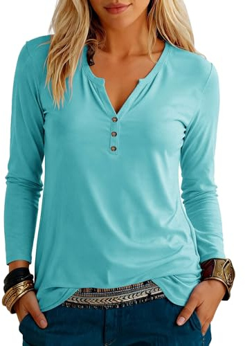 Teesho T-shirt för kvinnor, långärmade v-ringade toppar, eleganta skjortor, höst, långtröja, bomull, pullover, toppar, tunika