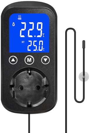 KETOTEK KT2100 Regolatore di Temperatura PID con Presa Dimmerabile | Per Terrari, Rettili, Acquari, Tappetini Riscaldanti per Lampade, 2A 230V, Sensore Impermeabile
