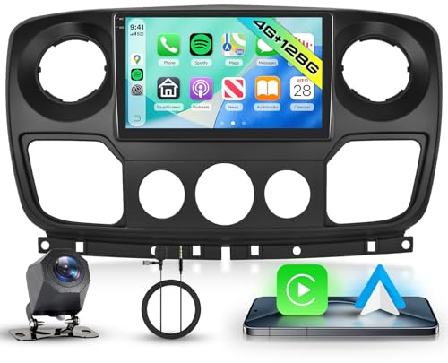 Hodozzy Autoradio 4G+128G für Renault Master/Opel Movano/Nissan NV400 2010-2021 Android 10 Zoll InCell Touchscreen Navi Carplay Wireless Android Auto, Radio 2 Din Bluetooth DSP WiFi FM RDS Kamera