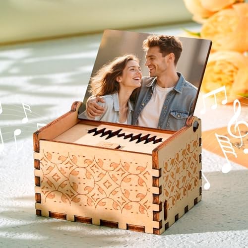 Smile lab Carillon Legno Personalizzato Foto, Musica e Testo,Scatola Musicale per Donna, Uomo o Coppia, Foto Personalizzata Idea Regalo,Regali San Valentino per Lui, Lei, Donna, Mamma e Amica