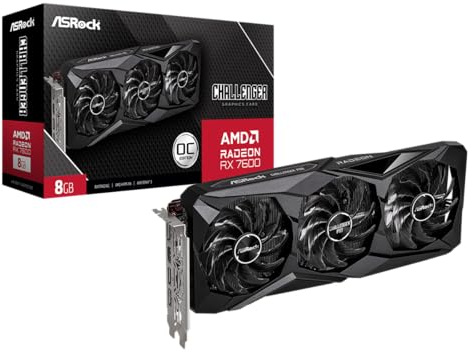 ASRock Radeon RX 7600 Challenger Pro 8GB OC, AMD RDNA 3, 8GB GDDR6, PCIe 4.0, Triple Fans, 0dB Silent, 2695MHz Boost, Triple Fan Scheda Grafica