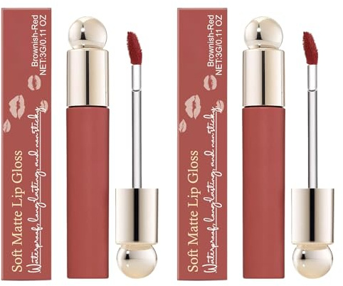Feuchtigkeitsspendender Lipgloss für weiche, glänzende Lippen - Leichte Feuchtigkeitsglanz-Formel - Angenehmes Tragen den ganzen Tag - Natürliches leuchtendes Finish (Brown-red2pcs)