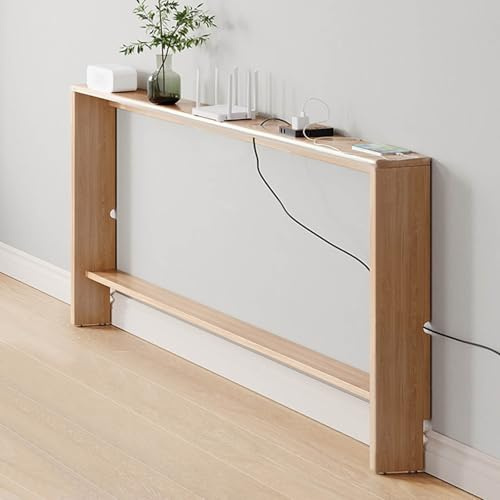 Schmaler Sofatisch, Konsolentisch für Hinter Der Couch, Ablageregal Aus Massivholz für Die Sofarückseite, 2-stufiger Akzenttisch für Eingangsbereich, Flur, Wohnzimmer(Naturholzfarbe - 120x15x69cm)