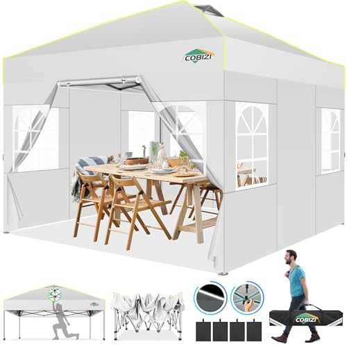 COBIZI Pavillon 3x3m Pop Up Pavillon Klappbar Zelt mit 4 Seitenwnden, Weiß | Wasserdicht Stabil Winterfest Faltpavillon Partyzelt Gartenpavillon Belüftungsöffnungen, für Markt, Freien Event