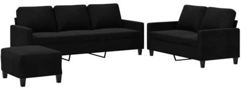 Mhdvray 3-TLG. Samt Wohnlandschaft Schwarz 138/198 cm Große Couch mit Hocker Modernes Design Robustes Gestell Komfortable Polsterung Für Wohnzimmer Jugendzimmer Büro
