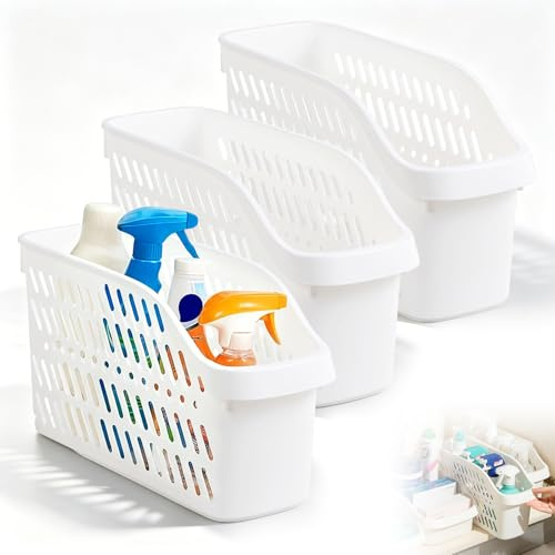 3 Pcs Under Sink Organiser with Wheels, Pull Out Under Sink Storage Multi-Purpose Plastic Cupboard Basket for Kitchen Bathroom Cabinet Accessories