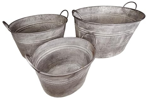 colourliving 3er Set Zinkwanne oval verzinkt, Pflanzwanne Metall für Garten Terrasse Balkon, Deko Schale und Aufbewahrung, 3 Größen als Pflanztopf für Blumen Kräuter und Deko
