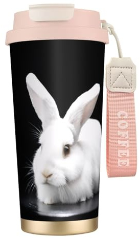 Artypop Cute White Rabbit (2) Print 16 Oz(500ml) Tumbler Stainless Steel Insulated Travel Mug with Leakproof Lid and Straw,Double Walled Vacuum Coffee Cups for Hot and Cold Drinks