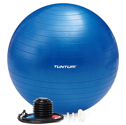 Tunturi Anti Burst Fitnessball mit Pumpe - Yoga-Ball 65 cm - Pilates-Ball - Schwangerschaftsball – 220 kg Benutzergewicht - Inklusive Trainings-App – Rot
