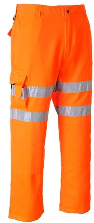 Portwest RT46 Hi-Vis Rail Work Trousers 2 Back Patch Pockets Pull-On Design | Orange, X Large, EN ISO 20471 Class 2, RIS 3279-TOM, UPF 40+, Regular Fit, Texpel Stain Resistant Finish, Reflective Tape