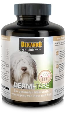 BELCANDO DERM-Tabs für Hunde 120 Stück, Fell und Haut Tabletten bei Dermatose und Haarausfall, Nahrungsergänzung für Hunde, Made in Germany