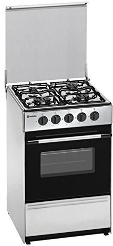 Meireles N 510 X cocina de gas independiente, acero inoxidable, negro, giratorio, frontal, placa de gas, acero inoxidable