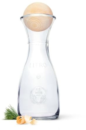 Zirbenkugel Set mit 1 Liter Misura Wasserkaraffe - 7cm Kugel aus Zirbenholz, fein geschliffen - nach 30min leichter Zirbenduft als Wassergeschmack