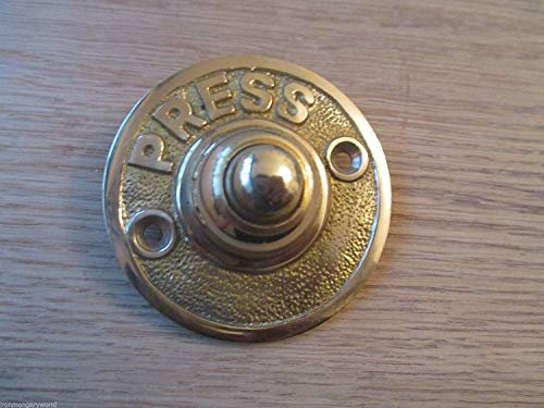 IRONMONGERY WORLD® Timbre de puerta tradicional victoriano de estilo antiguo con alambre (latón pulido, redondo, vintage)