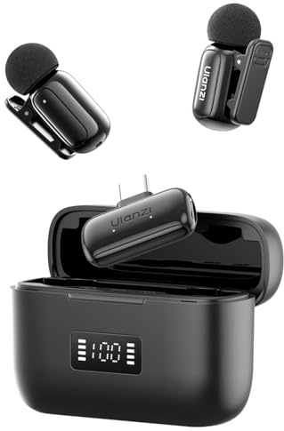 ULANZI A200 Kabelloses Mini-Mikrofon USB-C - Dual Ansteckmikrofon - Set mit Ladecase für 2 Personen - 30h Akku - Lavalier Funkmikrofon für Smartphone und Tablet - Schwarz
