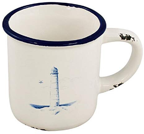 linoows Kaffeebecher, Henkelbecher mit Leuchtturm im Maritim Stil, Keramik, Tasse, 9 cm hoch, Ø 9-12 cm