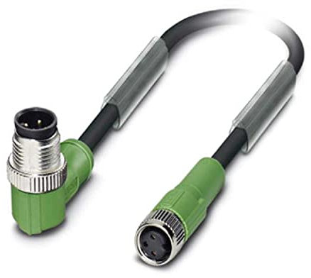PHOENIX CONTACT SAC-3P-M12MR/1.5-PUR/M 8FS Sensor/Aktor-Kabel, 3 Polig, PUR Halogenfrei, Stecker Gewinkelt M12, Buchse Gerade M8, 1.5m Kabellänge, Schwarz/Grau