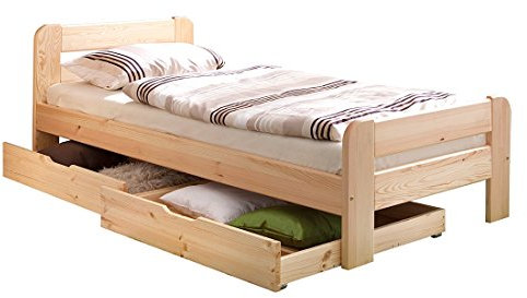 TiCAA Einzelbett Gästebett, Funktionsbett für Schlafzimmer, Kinderzimmer Kiefer Massivholz Bettgestell 90 x 200