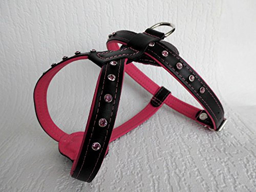 HUNDEGESCHIRR - Geschirr, Brustkorb 48-55cm Kristallen Leder + Pink (20-01-14,05)