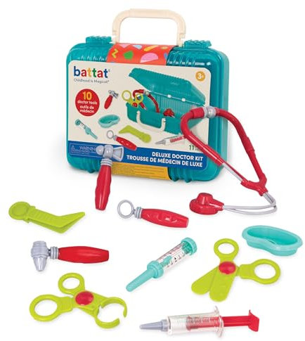 Battat - Kit medico deluxe - Set da gioco di finzione per bambini con 10 pezzi e valigetta - Giocattoli da infermiere, 3 anni+