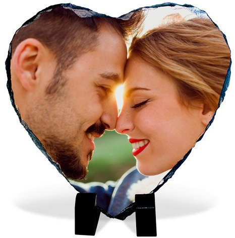 Portafotos de Piedra Personalizado con Foto y Texto. Fotos Personalizadas Regalo. Marco de Fotos Personalizado. Regalos San Valentín Originales para Novia. Marcos de Fotos Bonitos. 15x15cm CORAZÓN