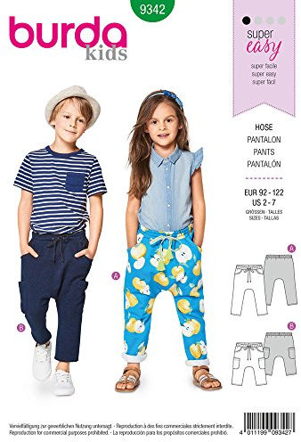 Burda Kids Schnittmuster #9342 Kinder Hose Gr. 92-122 Nählevel 1 (super easy)