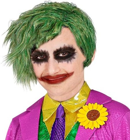 W WIDMANN MILANO Party Fashion 01988 - Perücke Horror-Clown für Kinder, grünes Kunsthaar, Kurzhaar-Frisur, Evil-Clown, Psycho, Killer, Kostüm, Verkleidung, Mottoparty, Karneval, Halloween