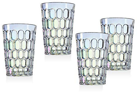 Godinger Trinkgläser Glas Cup Rex - Regenbogen irisierend - 12oz - 4er Set