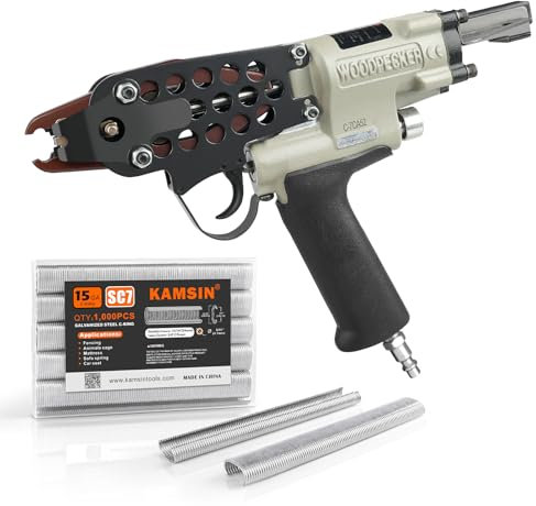 Woodpecker C-7CA52 Grapadora neumática de cercas con 1000PCS de anillos tipo C para gaviones, jaulas de alambre, colchones