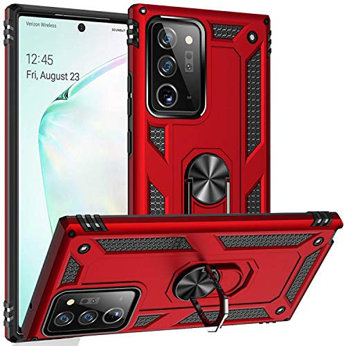 Fetrim Hülle Kompatibel für Galaxy Note 20 Ultra, doppellagig stoßfest Schutzhülle mit Drehring Ständer für Samsung Galaxy Note 20 Ultra rot