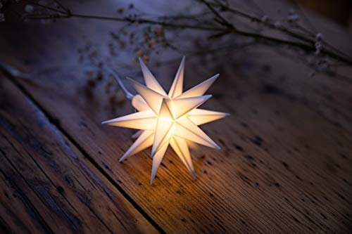 Novaliv Weihnachtsstern LED Dekostern Klein 8cm Weiss mit Batteriefach für 3 AA Batterien 6h Timerfunktion (1,5m Kabel) Innenraum DEKO 3D Stern 18 Zackig Leuchtstern LED Weihnachtsstern beleuchtet