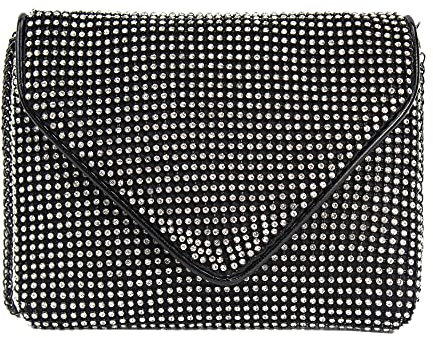 MEGAUK Damen Glitzer Clutch Kristall Unterarmtasche mit Abnehmbare Kette für Hochzeit Wedding Ball Bankett Prom Party, Schwarz