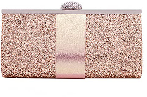 Milya Damen Glitzer Clutch Abendtasche, Strass Handtasche Hochzeit Party Unterarmtasche Umhängetasche Schultertasche mit Ketten Gurt, Rosa