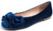 Feversole Women's Round Toe Cute Bow Trim Ballet Flats Dolly Shoes Peacock Velvet Bow 4 UK
