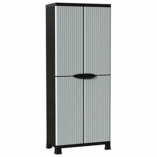 Susany Plastic Cabinet with 2 Doors & 4 Adjustable Shelves, Outdoor Cupboard for Home, Office, Garage & Storage Room, Rattan Design - 68x39x171.5 cm