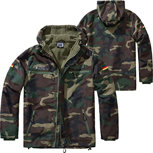 BWuM Tactical Windbreaker Zipper Fleece + Patch & Flaggen, Größe:L, Farbe:Woodland