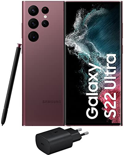 Samsung Galaxy S22 Ultra 5G, Caricatore incluso, Cellulare Smartphone Android senza SIM 128 GB Display 6.8¹ Dynamic AMOLED 2X, 5 Fotocamere, 108MP, Burgundy 2022 (Versione Italiana)