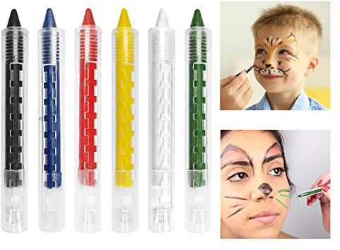 Peinture Corporelle pour Le Visage, Maquillage Crayons Enfant, Crayons Maquillage pour Visage et Corps, Body Painting Pour Anniversaire, Carnaval, Cosplay, Soirées à Thème (6PCS)