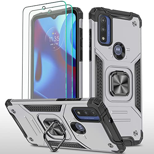 AYMECL Schutzhülle für Moto G Pure Phone Case, Moto G Power 2022 Hülle mit explosionsgeschützter Nano [2er-Pack], Militärqualität mit Ständer Schutzhülle für Moto G Pure 2021 (Silber)