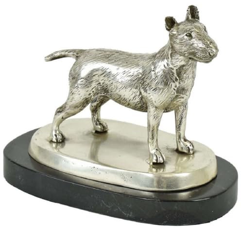 Casa Padrino Luxus Deko Bronzefigur Bullterrier Hund Silber/Schwarz 19 x 10 x H. 15 cm - Bronze Skulptur mit Marmorsockel - Dekofigur - Deko Accessoires