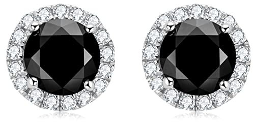 AINUOSHI Damen Ohrringe Silber 925, Runder Schwarzer Moissanit Ohrstecker Weißgold, Schmuck Geschenk für Sie Frauen Mama Freundin Geburtstag Valentinstag